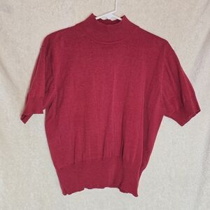 Milano Design Group Women's Red Ribbed Short-Sleeve Knit Sweater Mock Neck Size